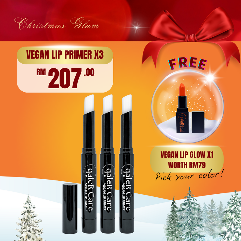 [Christmas Glam] Vegan Lip Primer (3 units) + FREE Vegan Lip Glow